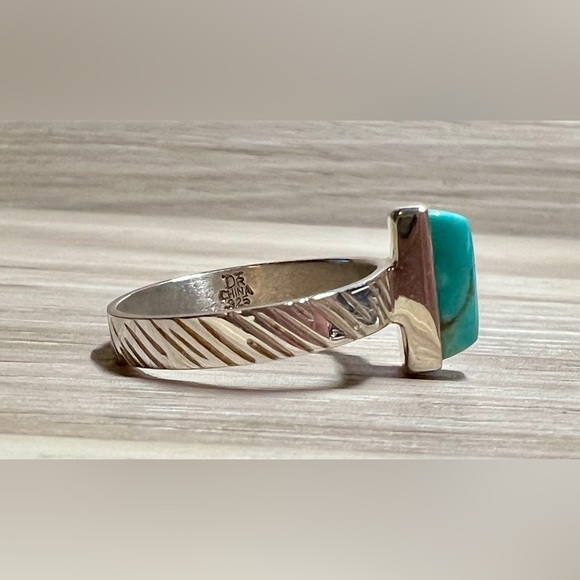Vintage Designer Jay King DTR Textured Sterling Silver Turquoise Ring, Size 8 - Picture 5 of 10